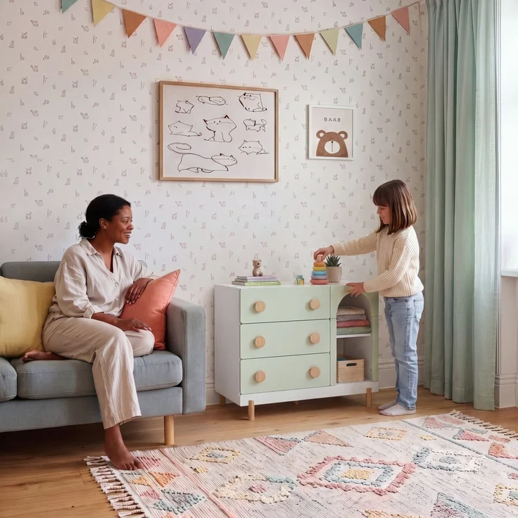 Kinderkommode Vaarentaa 3 Schubladen 2 Fächer Weiß/Mintgrün [en. casa] – Bild 4