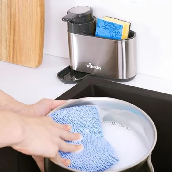 Vileda Küchenorganizer-Set Spülbeckenorganizer mit Seifenspender Edelstahl, (Set, Set), mit Seifenspender für Schwämme & Bürsten – Bild 7