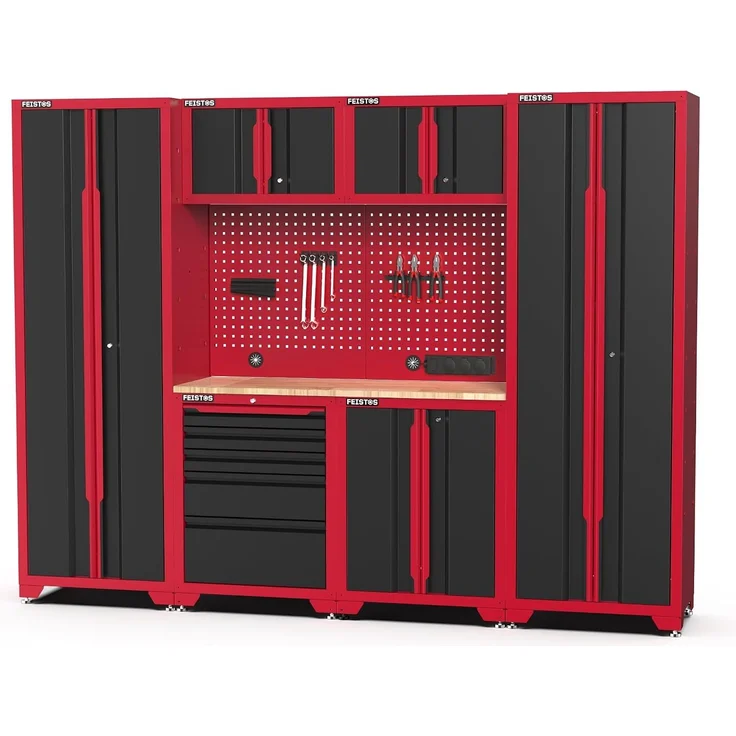 Feistos Werkstatteinrichtung "Juno 15", schwarz/rot, 330 x 46 x 198 cm (B x T x H),2 Hochschränke