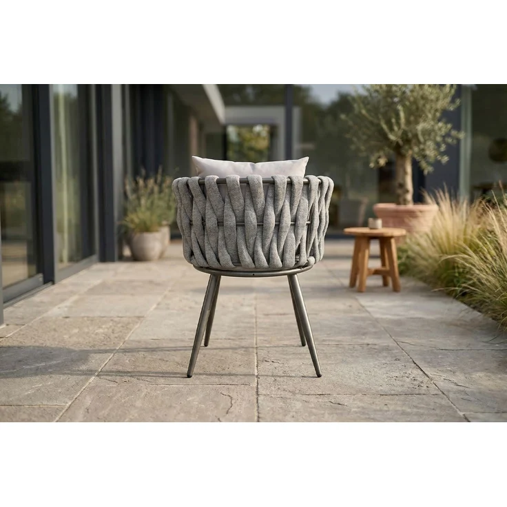 KAWOLA Gartenstuhl LUSHA Outdoor grau Rope hellgrau mit Kissen 78 x 63 x 62 cm – Bild 4