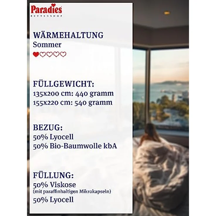 Paradies 'Cool Comfort Bio' Bettdecke, kühlend, Baumwolle / Lyocell weiß, 135x200 cm – Bild 3