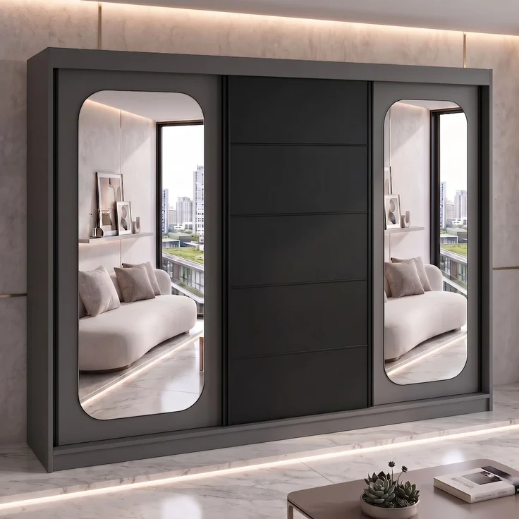 BELANO Schwebetürenschrank 200 cm mit Spiegel – Kleiderschrank mit Schiebetüren, Innenausstattung: Premium – Bild 2