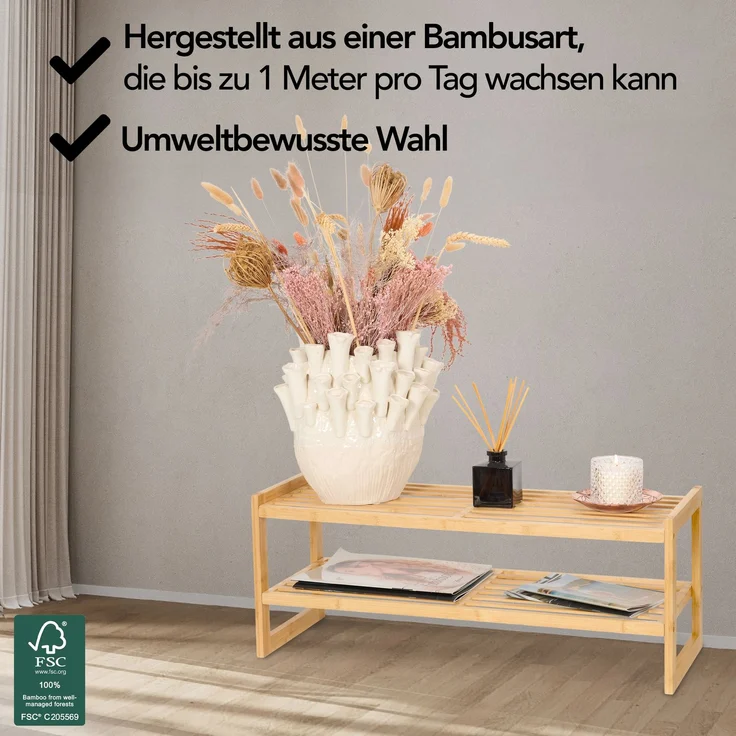 Brixy Schuhregal - 2 Schichten - Bambus Schuhregal - Schuhschrank - Für 9 Paar Schuhe - Holz, bambus, 27 x 73 x 29 cm – Bild 5