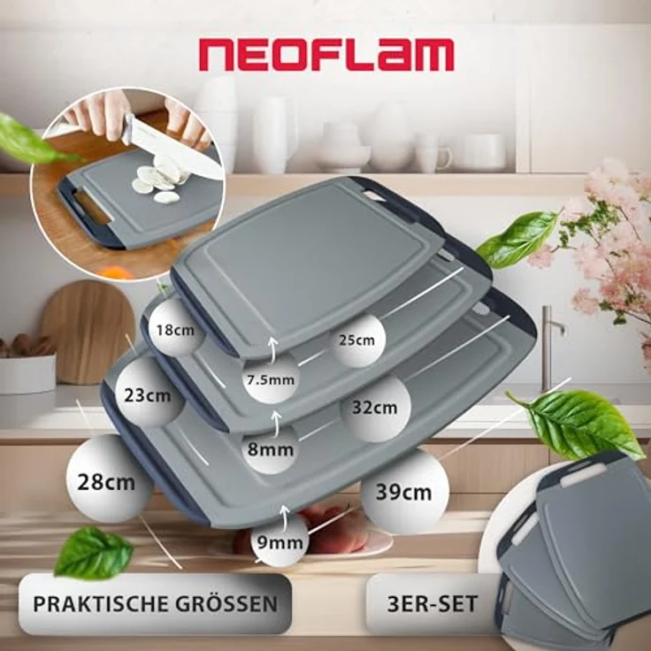 NEOFLAM® Schneidebrett BiJu Antibakterielles Schneidebrettset, 3tlg. - Grau/Schwarz, Kunststoff (PP), (3-St) – Bild 3
