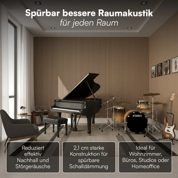 Bellamio 'Kilwa' 3D Akustikpaneele, Holzoptik Eiche, Echtholzfurnier und MDF, 110x60x2,1 cm, Wandpaneele mit Schallschutz, 4er Set – Bild 2