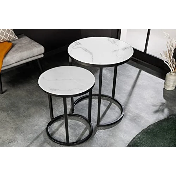 riess-ambiente Beistelltisch ELEGANCE 50cm weiß / schwarz (Set, 2-St), Wohnzimmer · Kristallglas · Metall · rund · Marmor-Dekor · Barock – Bild 2