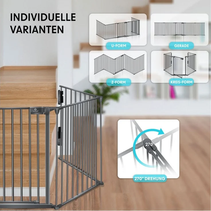 KESSER Kaminschutzgitter mit Tür und höhenverstellbare 360°-Wandhalterung, Metall, 300x75 cm – Bild 2