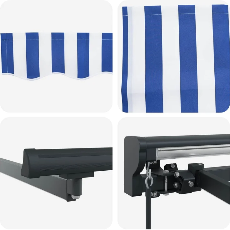 vidaXL Manueller Markisenrahmen mit LEDs Blau und Weiß 4,5 × 3 m 3420876 – Bild 6
