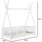 en.casa Tipibett, Weiß, 70x140 cm, inkl. Lattenrost und Rausfallschutz, Kiefer massiv