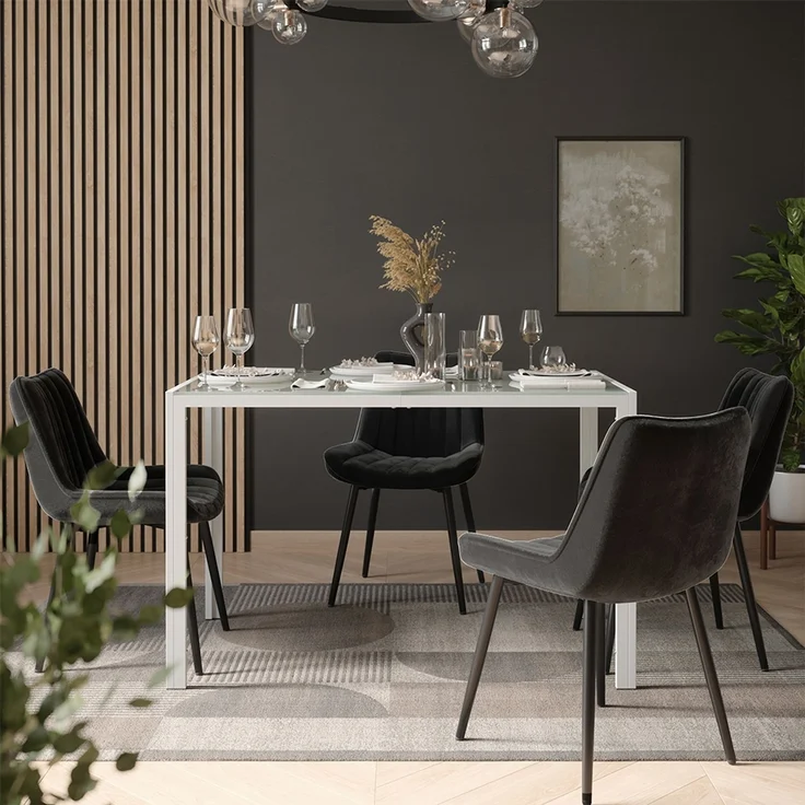 Esstisch Set Grand Weiß 120 x 70 cm mit 4 Stühlen (Schwarz) Vicco – Bild 6