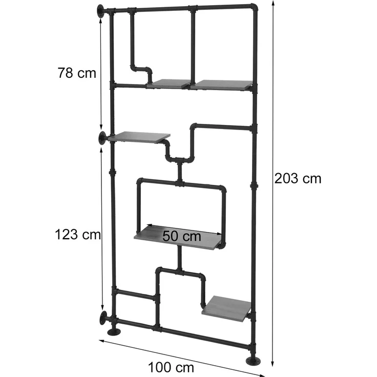 Raumteiler mit Regal HWC-P10, Wohnregal Ablageregal, Industrial Metall Melamin MVG 203x100x20cm ~ schwarz – Bild 3