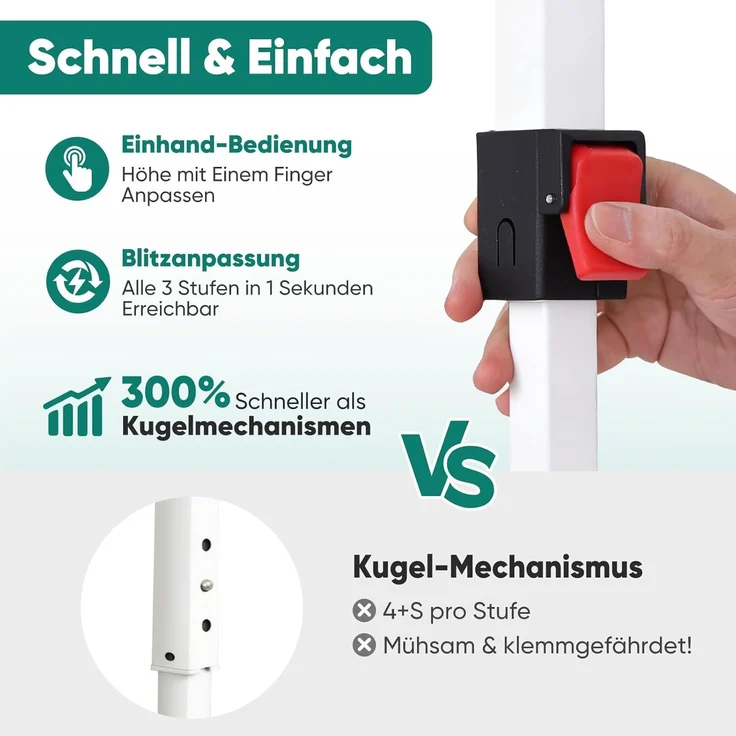 Sekey Premium Pop Up Pavillon 3x3 Wasserdicht Stabil, 3 x 3 m Pavillon mit Seitenwänden, Faltpavillon Partyzelt Faltbar für Camping Party, Höhe Verstellbar 250-270cm, (Khaki, Mit Seitenwänden) – Bild 6
