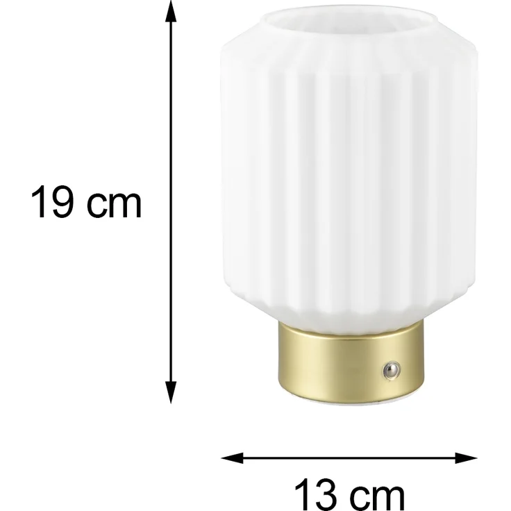 Kleine Akku Tischleuchte LORD mit Glas Lampenschirm Weiß, Höhe 19cm – Bild 4