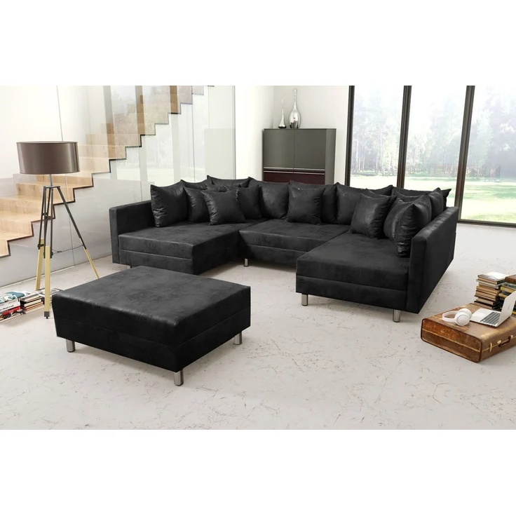 Wohnlandschaft Sofa Couch Ecksofa Eckcouch MF Vintage Anthrazit Minsk XXL – Bild 1