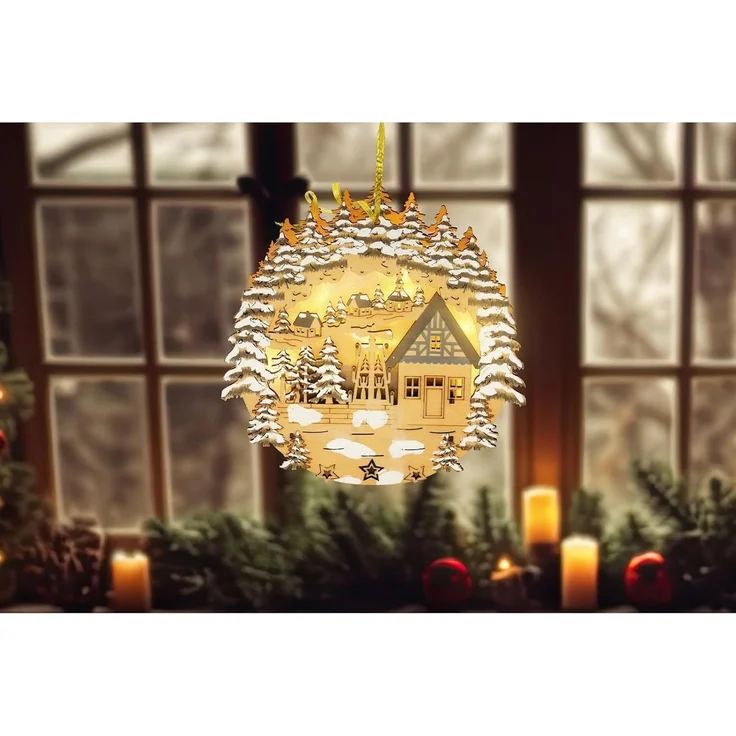 HTI-Living Beleuchtetes Fensterbild LED Fensterbild Dorfidylle, Weihnachtsdeko batteriebetrieben – Bild 2