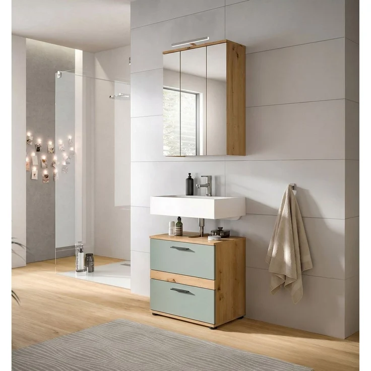 welltime Badmöbel-Set Lucca, bestehend aus: 1x Waschbeckenunterschrank & 1x Spiegelschrank, (Set, 2-St) – Bild 2