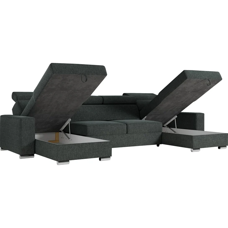 'FOX-U' Ecksofa, U-Form, mit Schlaffunktion und Bettkasten, Dunkelgrau, Stoff – Bild 4