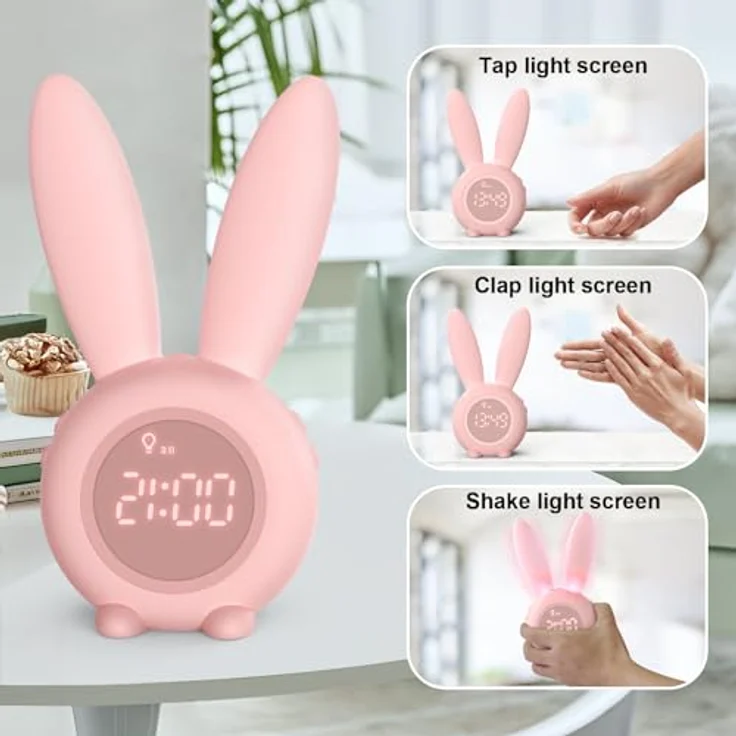 EXTSUD LED Nachtlicht Kinder Lichtwecker Cute Rabbit Kinderwecker, Creative Nachttischlampe Snooze-Funktion zeitgesteuertes Nachtlicht – Bild 7