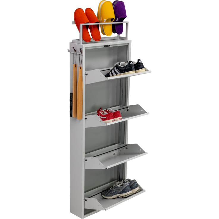 Schuhkipper mit Zubehör, Grau, 4 Klappen 52x15x151 cm, Pantoffelregal, Hakenleiste – Bild 5