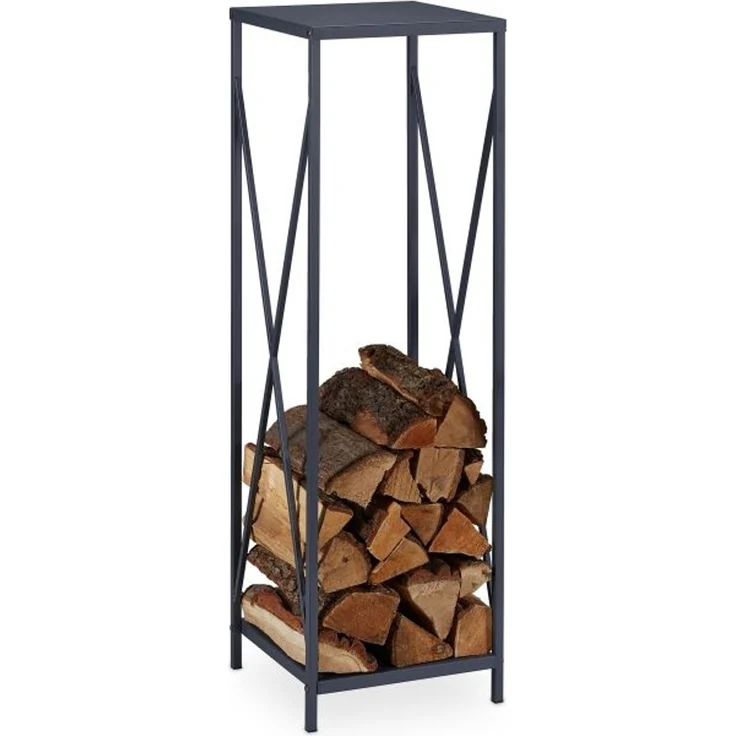 Relaxdays Graues Kaminholzregal aus Metall – Bild 1