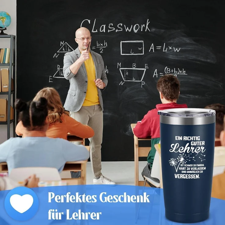 Livole Lehrerin Geschenk Thermobecher 600ml Edelstahl Becher to go Blau Rosa – Bild 3