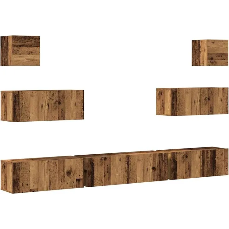 vidaXL 7-tlg. TV-Schrank-Set Wandmontage Altholz-Optik Holzwerkstoff 3329211