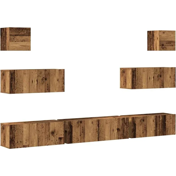 vidaXL 7-tlg. TV-Schrank-Set Wandmontage Altholz-Optik Holzwerkstoff 3329211 – Bild 1