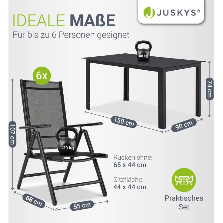 Juskys Aluminium Gartengarnitur Milano Gartenmöbel Set mit Tisch und 6 Stühlen Dunkel-Grau mit schwarzer Kunstfaser Alu Sitzgruppe Balkonmöbel – Bild 6