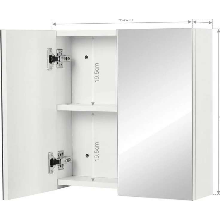 Mondeer Badezimmerspiegelschrank Badezimmerspiegel Hängeschrank, Wandschrank, mit 2 Türen 45 x 12.9 x 45 cm, Weiß – Bild 3