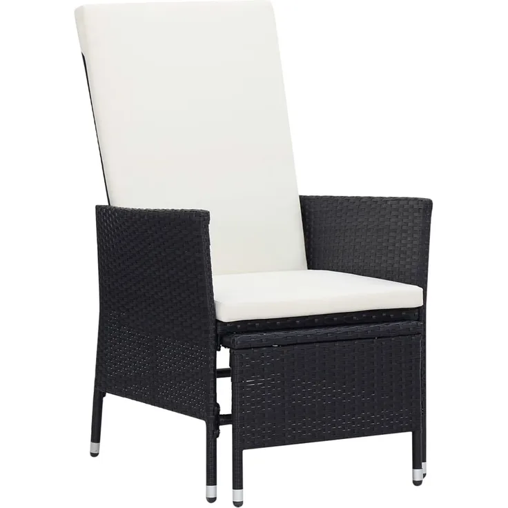 Garten-Liegestuhl, Sonnenliege, Liegestuhl mit Auflagen Poly Rattan Schwarz