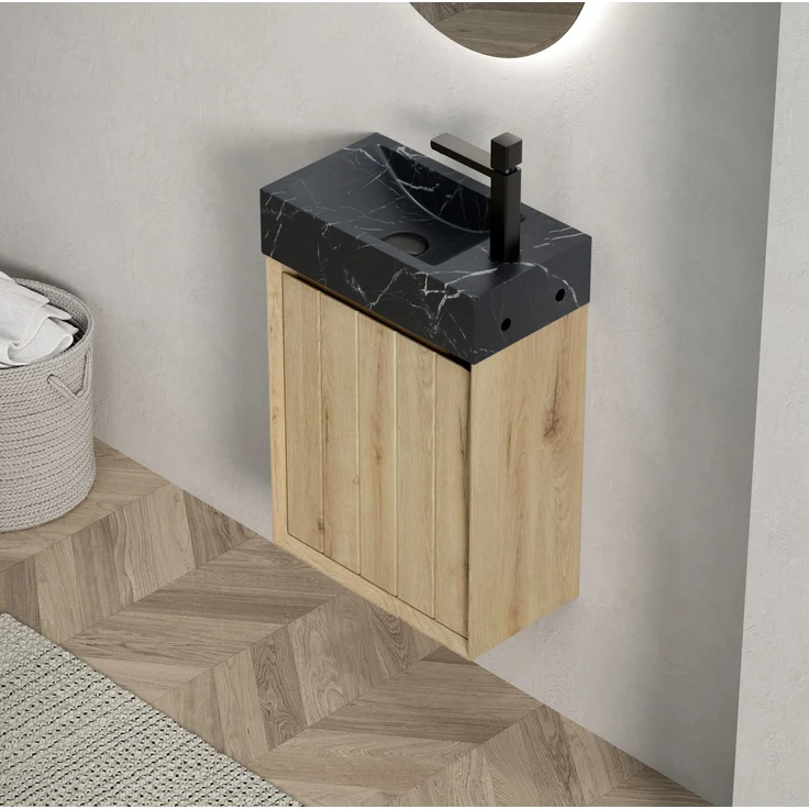 Badmöbel-Set 40 x 22 x 58 cm mit Naturmarmor-Waschbecken und vormontiertem Unterschrank – Bild 1