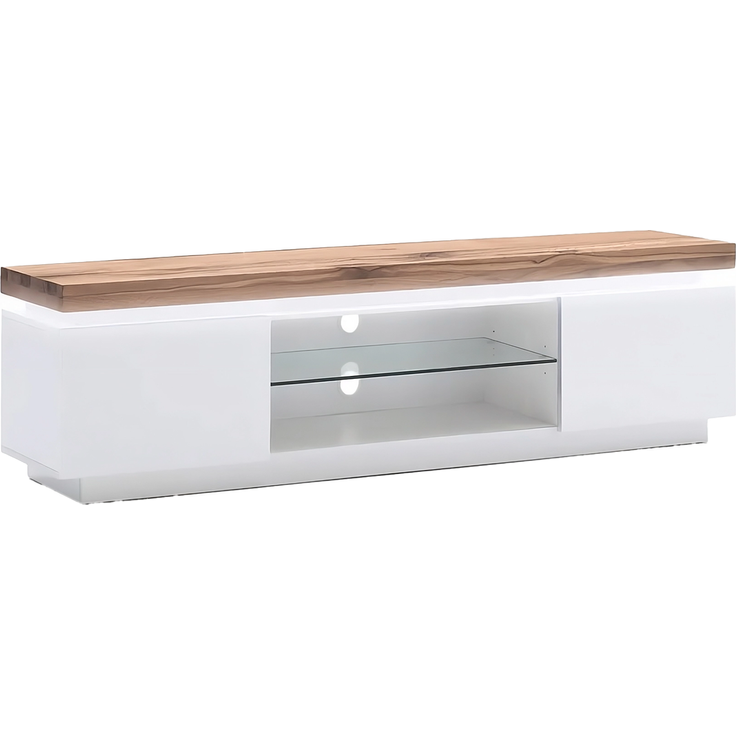 Wohn Schick ROMINA Lowboard, Korpus/Front:weiß, Deckplatte, Eiche massiv,LED Beleuchtung weiß dimmbar - H 49 cm x T 40 cm x B 175 cm