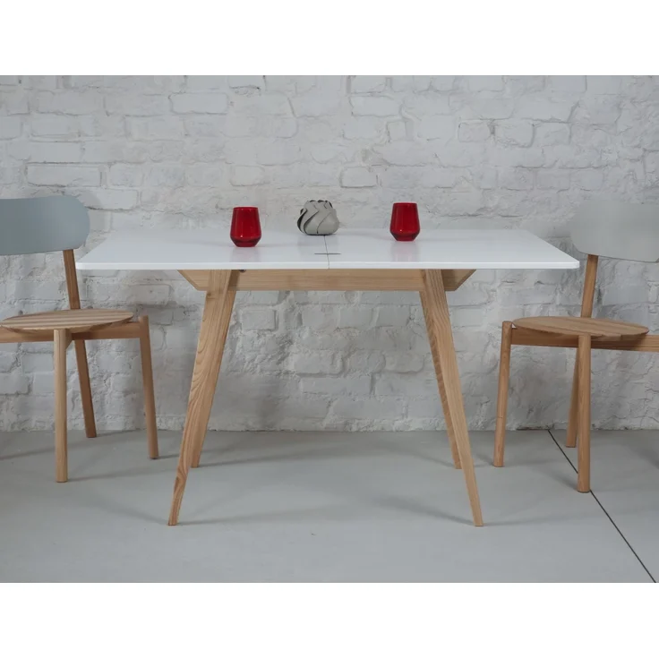 Ragaba rechteckiger ausziehbarer Tisch, MDF & Massives Eschenholz, 90x65 cm, Weiß – Bild 4