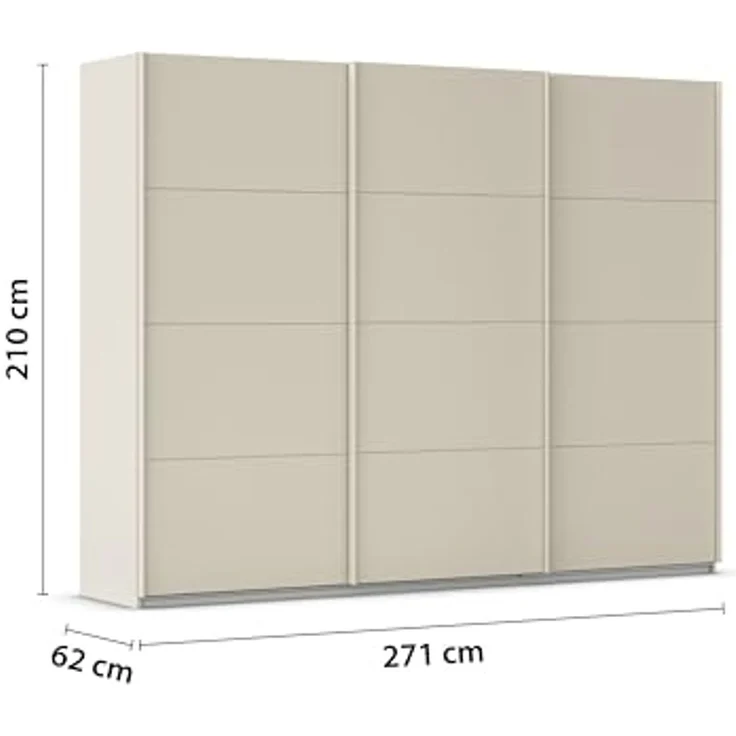 Rauch Möbel Kulmbach, Kleiderschrank mit Schwebetüren für Schlafzimmer, Kinderzimmer, Garderobe, Flur, 3-türig, mit Soft-Close-Funktion, Zubehör Premium, Farbe Beige, Breite 271 cm – Bild 3