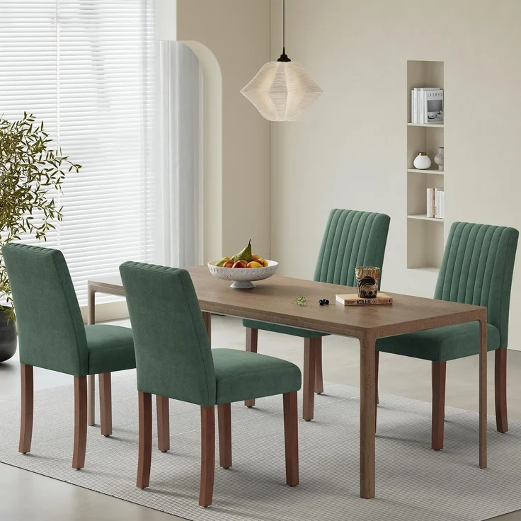 COLAMY Esszimmerstühle 4er Set, Polsternder Stühle Esszimmer mit Rückenlehne, Küchenstühle Gepolstert, Stoff Dining Chairs Holzbeinen für Esszimmer, Küche, Restaurant, Grün
