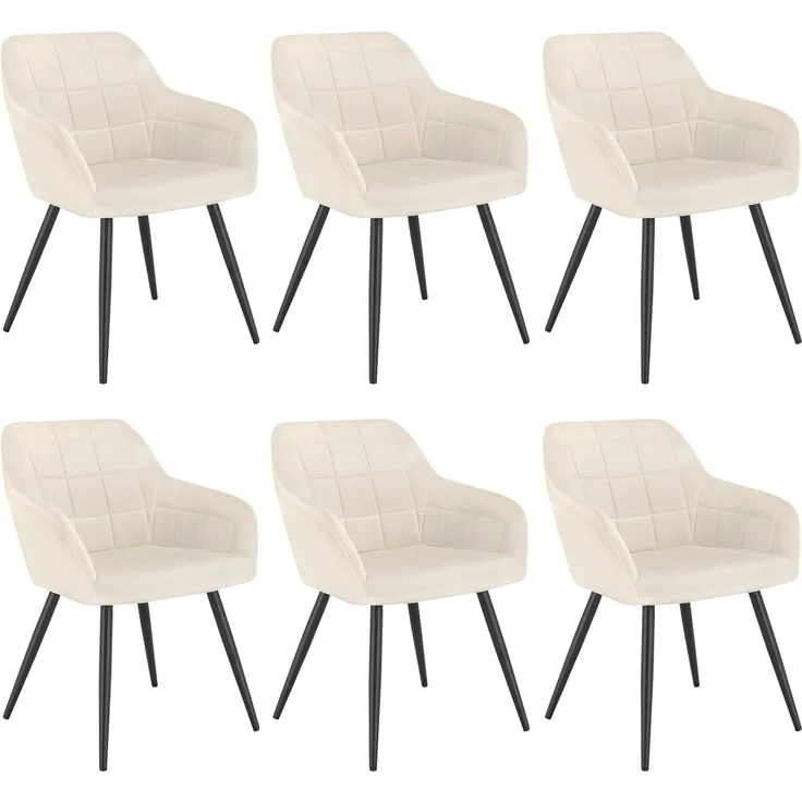 WOLTU 6 x Esszimmerstühle 6er Set Esszimmerstuhl Küchenstuhl Polsterstuhl Design Stuhl mit Armlehne, mit Sitzfläche aus Samt, Gestell aus Metall, Cremeweiß, BH93cm-6