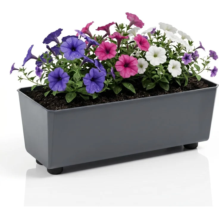 Lamela Rechteckiger Pflanzkasten mit eleganten Füßen – Antrazit Blumenkübel aus robustem Kunststoff 37x17 cm, 6L – Wetterfest & Pflegeleicht - für Innen & Außen, Anti-meise