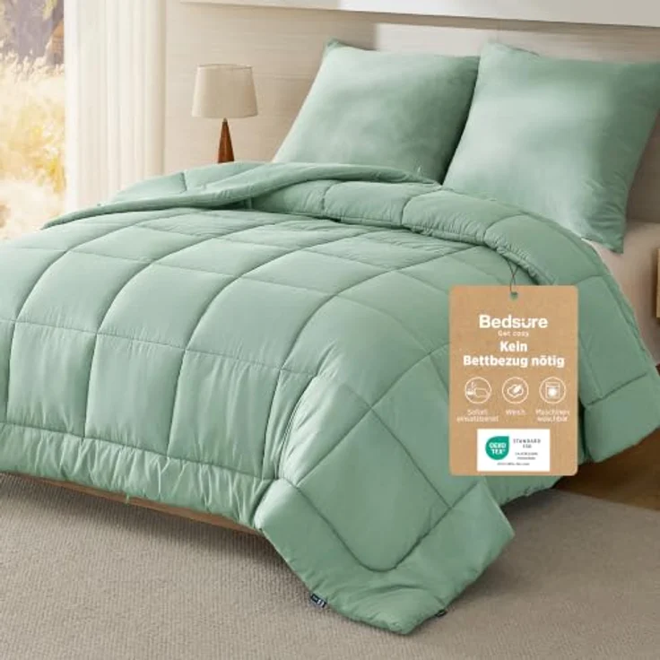 BEDSURE Bettdecke Ohne Bezug 240x220 - Bettdecke mit Integriertem Bezug | Bettdecke 240x220 für Allergiker Waschbare 4 Jahreszeiten Bettdecken Oeko-TEX Ganzjahresdecke Warm & Gemütlich, Chaumgrün – Bild 1