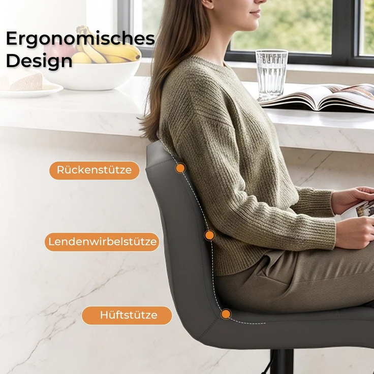 Botifly 2er Set Barhocker Grau Kunstleder, Höhenverstellbar 60-80cm, 360° Drehbare Barstühle mit Fußstütze, SGS-zertifizierte Gasdruckfeder, für Küche, Bar & Theke – Bild 2