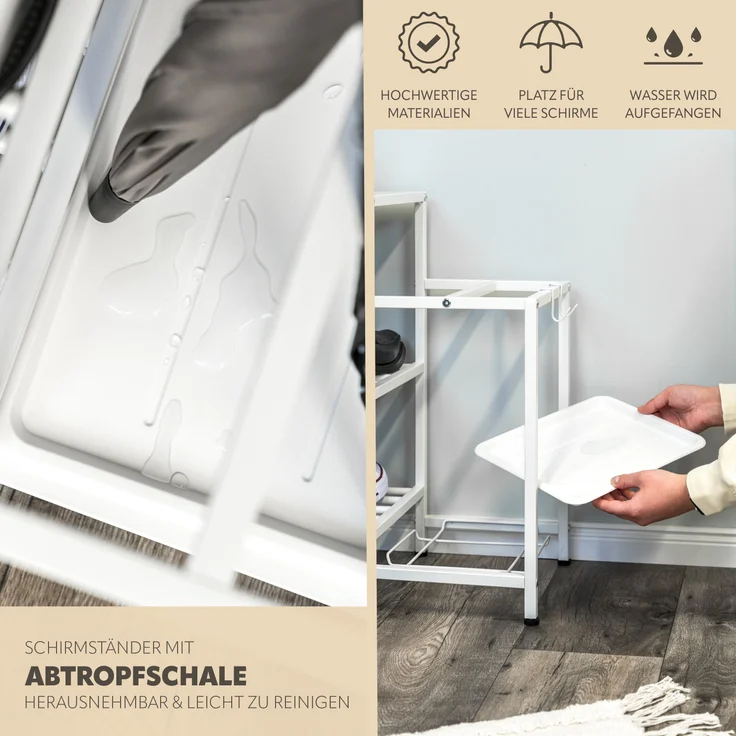 Schuhregal für ca. 6 Paar Schuhe, 4 Ablagen und Schirmständer, weiß – Bild 4
