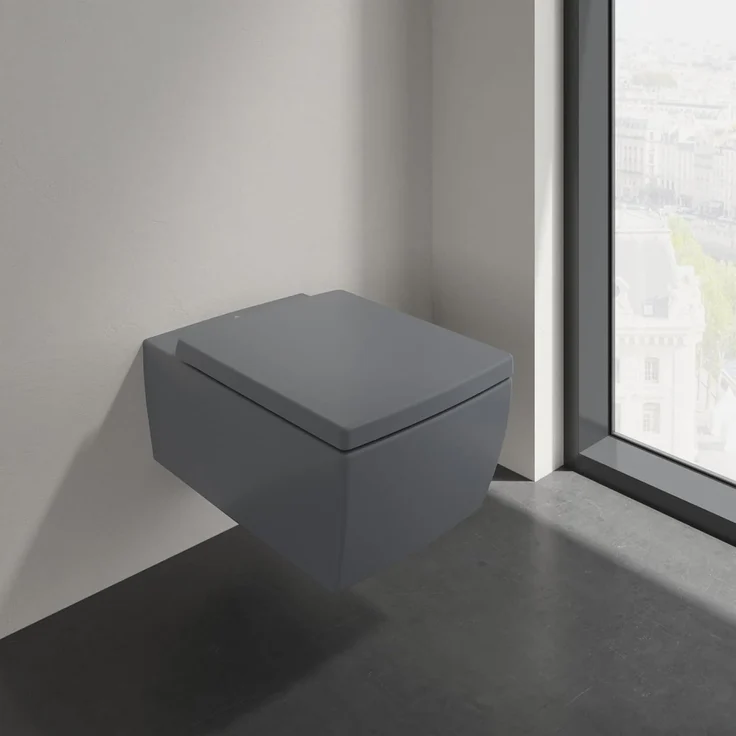 Villeroy & Boch Memento 2.0 WC-Sitz, Toilettendeckel mit Absenkautomatik, abnehmbarer Toilettensitz aus bruchsicherem Duroplast, Klodeckel Original Ersatzteil, rechteckig, Graphite, matt – Bild 3