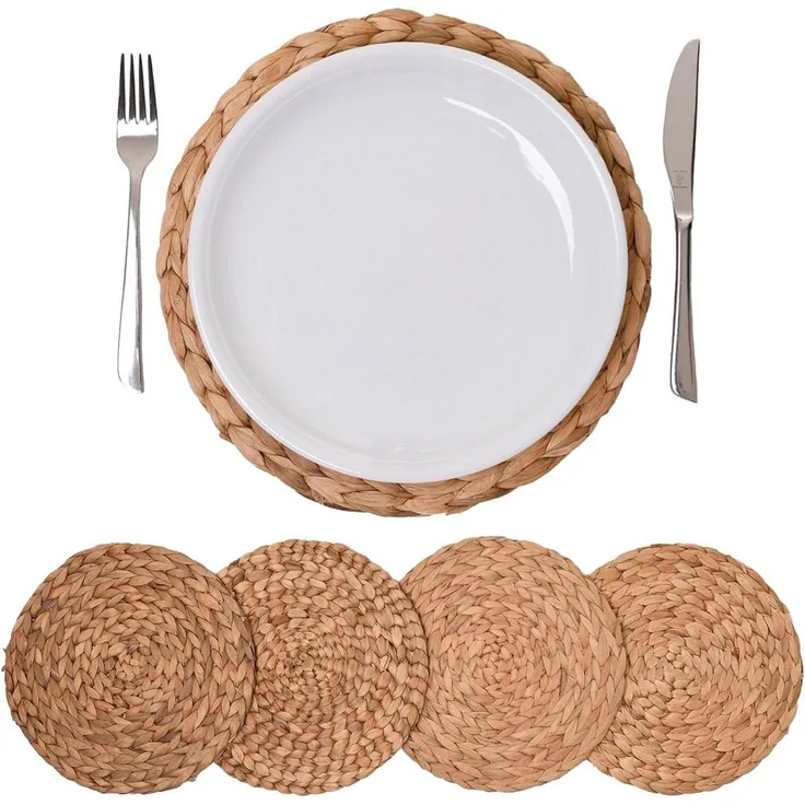 VIVANNO Platzset Wasserhyazinthe ILANA Rund - Natur Geflochten, (Set, 4-St), 30x1 cm