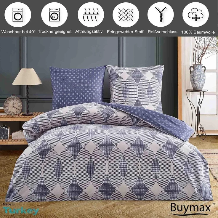 Buymax Bettwäsche Zenon Vizon, Renforce: 100% Baumwolle, 3 teilig, 200x200 oder 200x220 cm, Reißverschluss, weich – Bild 2