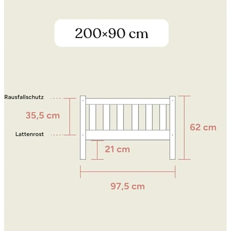 Ehrenkind Kinderbett mit Rausfallschutz aus massivem Kieferholz, Kinderbett 90x200 cm (zeitlos, hochwertig und auch für ältere Kinder geeignet, aus FSC zertifiziertem Holz), Jugendbett, Kinderbett mit Rausfallschutz – Bild 10