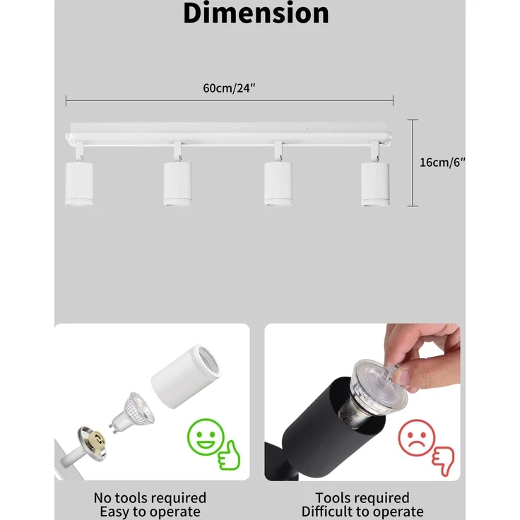 LVWIT Deckenstrahler 4 Flammig, GU10 Deckenstrahler LED Weiß, Modern Deckenlampe Strahler, Deckenspots Küchenlampe Deckenlampe Strahler für Wohnzimmer, Ohne Leuchtmittel – Bild 6