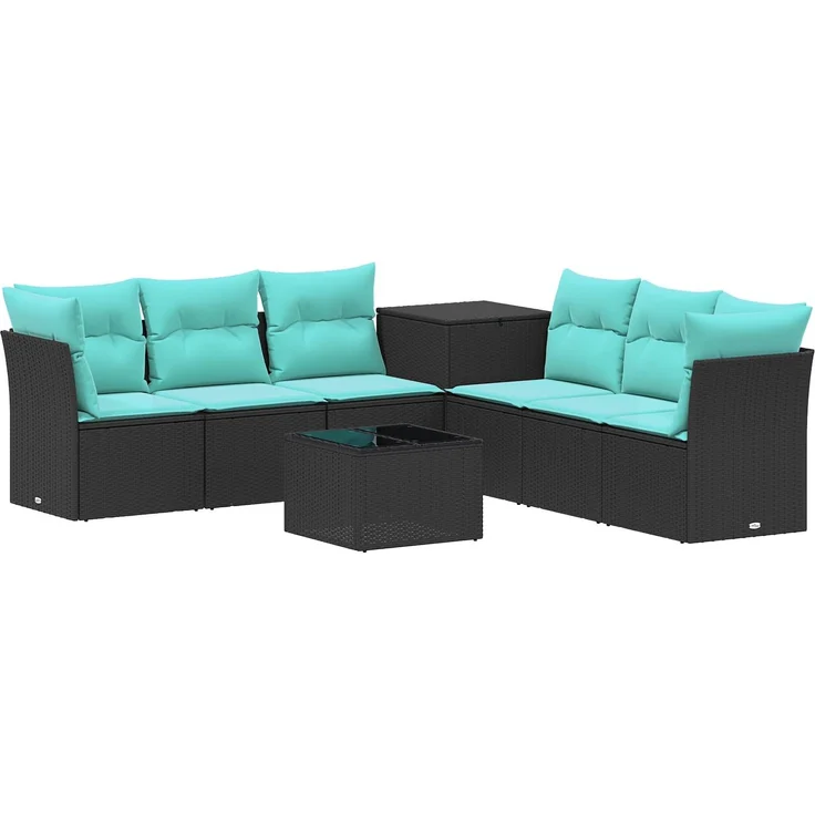 vidaXL Sofa Set 8 stk. Schwarz und Blau Polyrattan und Stahl 3448262 – Bild 2