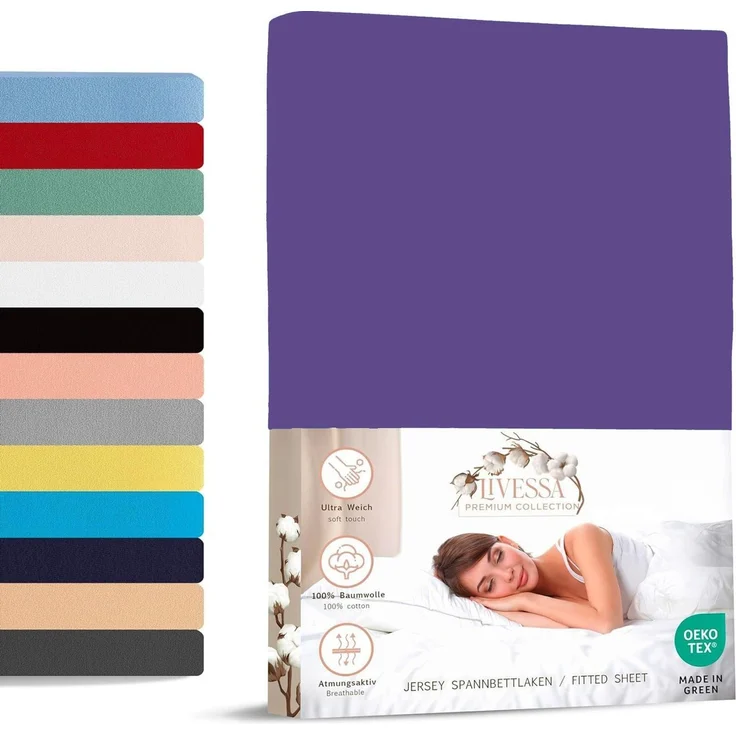 livessa Spannbettlaken Jersey Spannbettlaken 100% Baumwolle – Atmungsaktiv -Weich, Jersey, Gummizug: Rundumgummizug, In 9 Größen und vielen Farben erhältlich – Bild 1