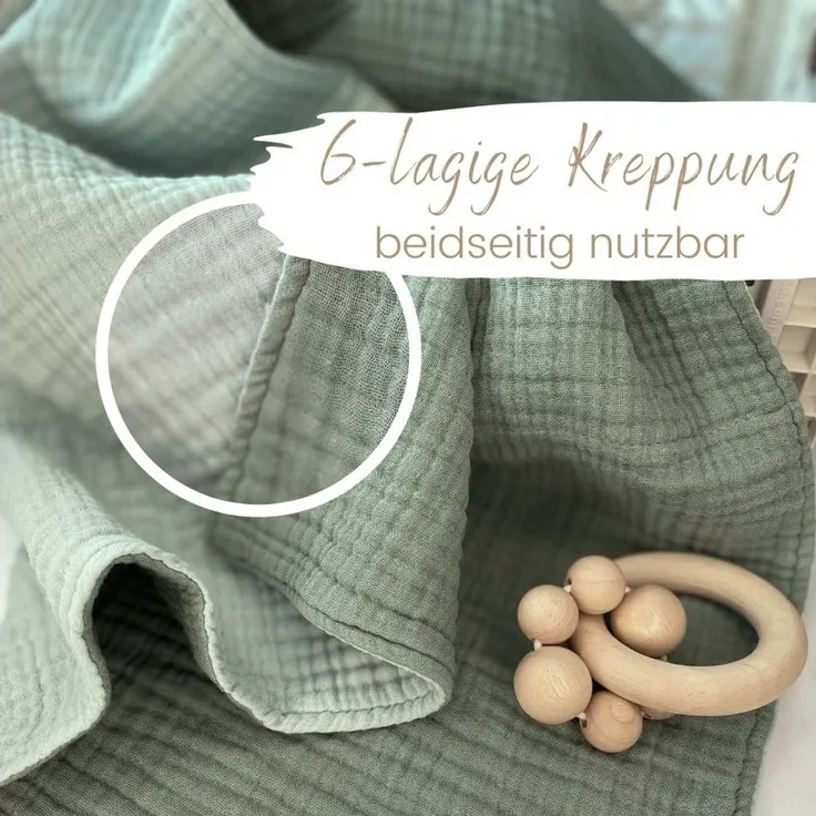 Babydecke Musselin Babydecke 6-lagig gekreppt, 100% GOTs Bio-Baumwolle, DIKOS, PREMIUM Qualität, 70x100 cm, atmungsaktiv, nachhaltig, kuschelweich
