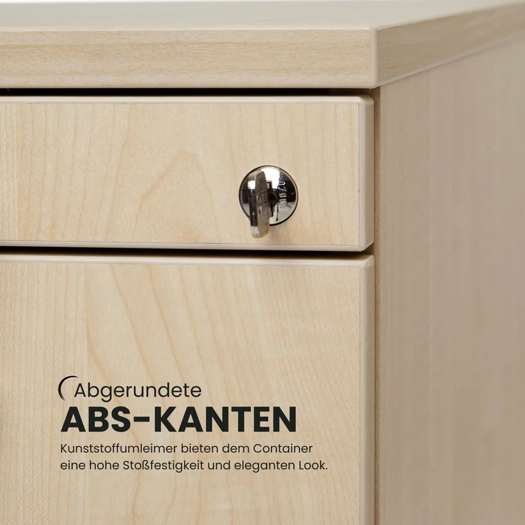 bümö Rollcontainer mit Schubladen, Container abschließbar aus Holz in graphit - Rollwagen für's Büro als Schreibtisch Unterschrank, Bürocontainer od. Schreibtischcontainer mit Bügelgriffe, TC30-G-G-BS – Bild 9