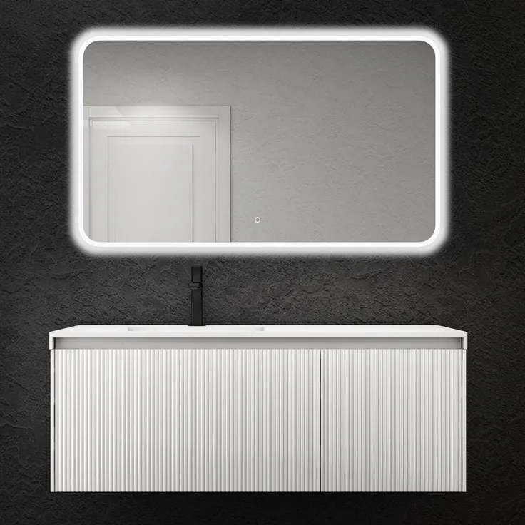 doporro Badmöbel-Set Mineraguss Waschbeckenunterschrank Badezimmermöbel Soft-Close Santa